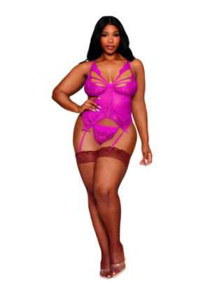 Bustier porte jarretelles grande taille rose avec string - DG13283XBEE